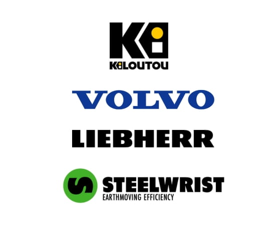 Kiloutou, Volvo, Steelwrist, Liebherr, logos