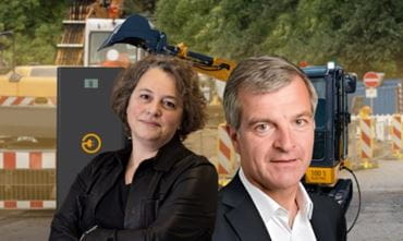 Philippe Rivoallan & Flore Jachimowicz with work machin in background
