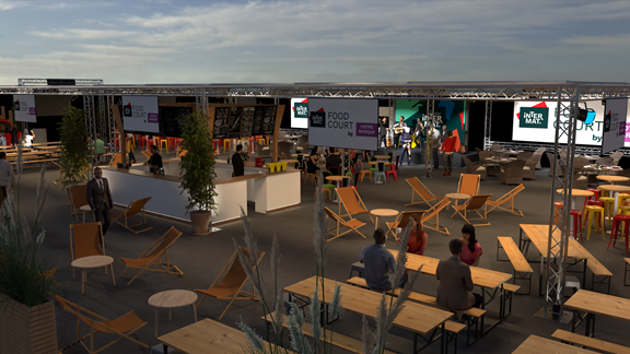 A bird's-eye view of the food court at the end of the day
