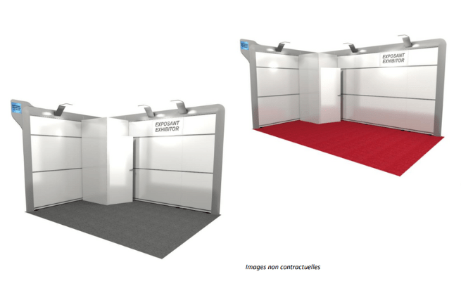 Stands design avec moquette rouge ou moquette grise